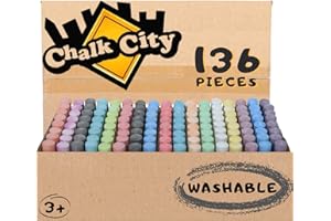 Chalk City Sidewalk Chalk, 136 Count, Jumbo Chalk, Non-Toxic, Washable, Art Set