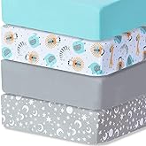 Bimocosy Crib Sheets 4 Pack, Baby Crib Sheets Fitted for Boys and Girls Breathable & Snug Fit, Soft Toddler Bed Sheets for Standard Crib Mattress Nursery Daycare Essentials, Starry Safari