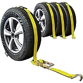 Autofonder Auto Hauler Straps for Trailer Heavy Duty 2" x 10' Vehicle Tie Down Kit-10,000lb Guaranteed Break Strength-(4) Premium Ratchet Strap with Rubber Blocks Wheel Tie-Downs for Truck, UTV