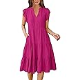 ANRABESS Womens Summer Ruffle Sleeve V Neck Midi Dress 2025 Fashion Casual Fit Flowy Tiered Boho Beach Vacation Sundress