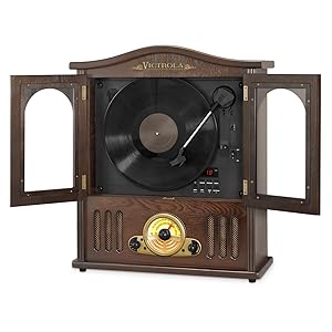 Victrola Wood Wall Mount Bluetooth Record Player with CD and 3-Speed Turntable