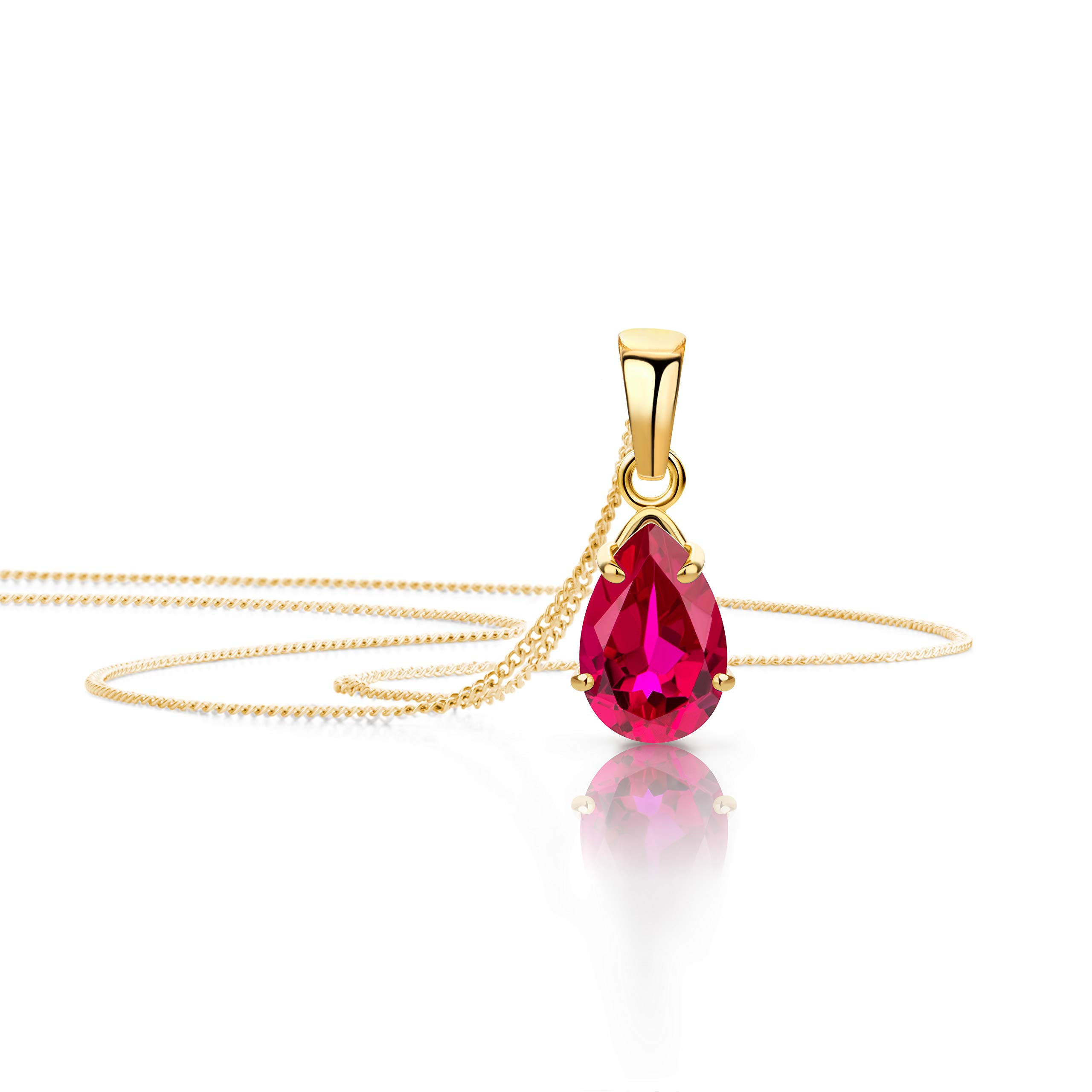 OROVI Pear-Shaped Yellow Gold Necklace for Women with a Ruby in 9 Carat Gold, Hypoallergenic Necklace - Handmade pendants with jewellery box - Made in Italy