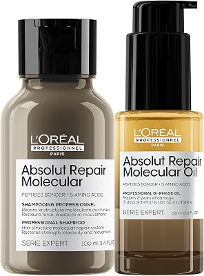 L’Oréal Professionnel, Absolut Repair Molecular 2er-Set: Sulfatfreies Molecular Repair Shampoo 100 ml + Professional Bi-Phase Oil 30 ml