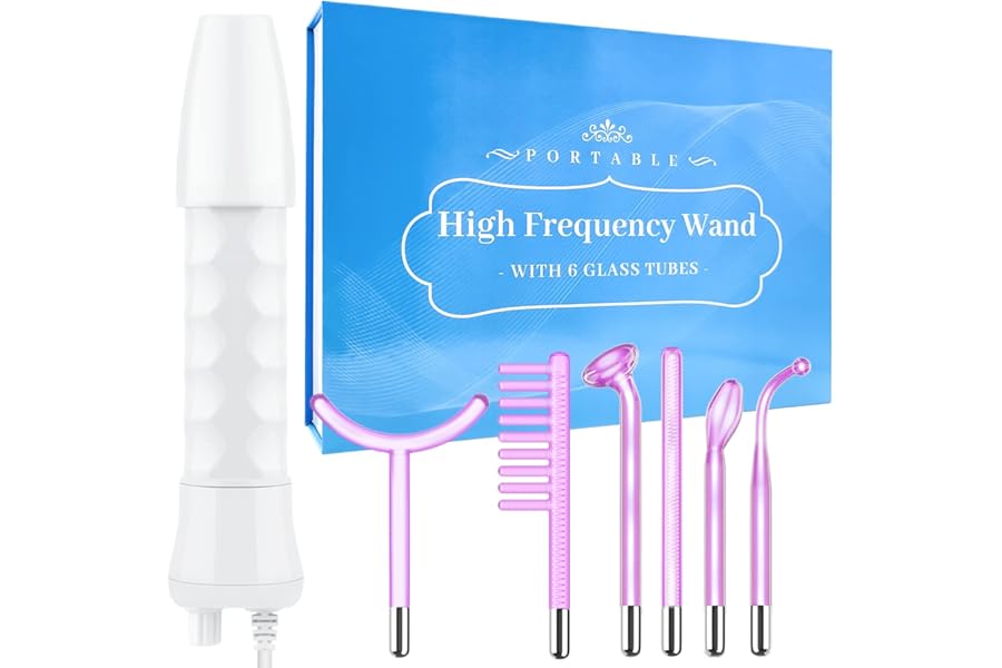 High Frequency Facial Wand – Uaike 6 in 1 Violet Portable Handheld High Frequency Facial Machine with 6 Pcs Purple Glass Tubes – at Home Face Skin Wand Device for Neck/Body/Hair/Face
