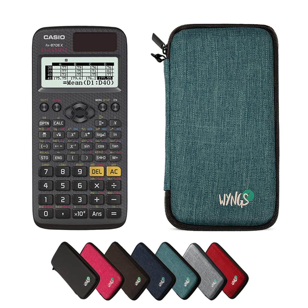 Casio fx-87DE X including a WYNGS protective case in Turquoise - Basic Set (German)