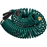 YESTAR Coil Hose 75FT EVA Coil Garden Hose With 3/4'' Brass Connector | Flexible Water Hose Lightweight and No Kink Includes 7 Patterns Spray Nozzle For Outdoors Lawn Watering Car Washing