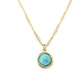 Aquamarine gold Necklace for Women, Small round Gold Pendant Necklace with Blue Stone, Minimalist Pendant, Bohemian Jewelry, Gift for Her, March Birthstone