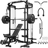 Mikolo Power Cage, 2000LB Power Rack with Independent Dual Pulley System, Multi-Function Home Gym Workout Machine for Cable C