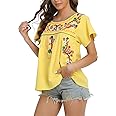 YZXDORWJ Women's Embroidered Mexican Peasant Blouse Mexico Summer Shirt Short Sleeve