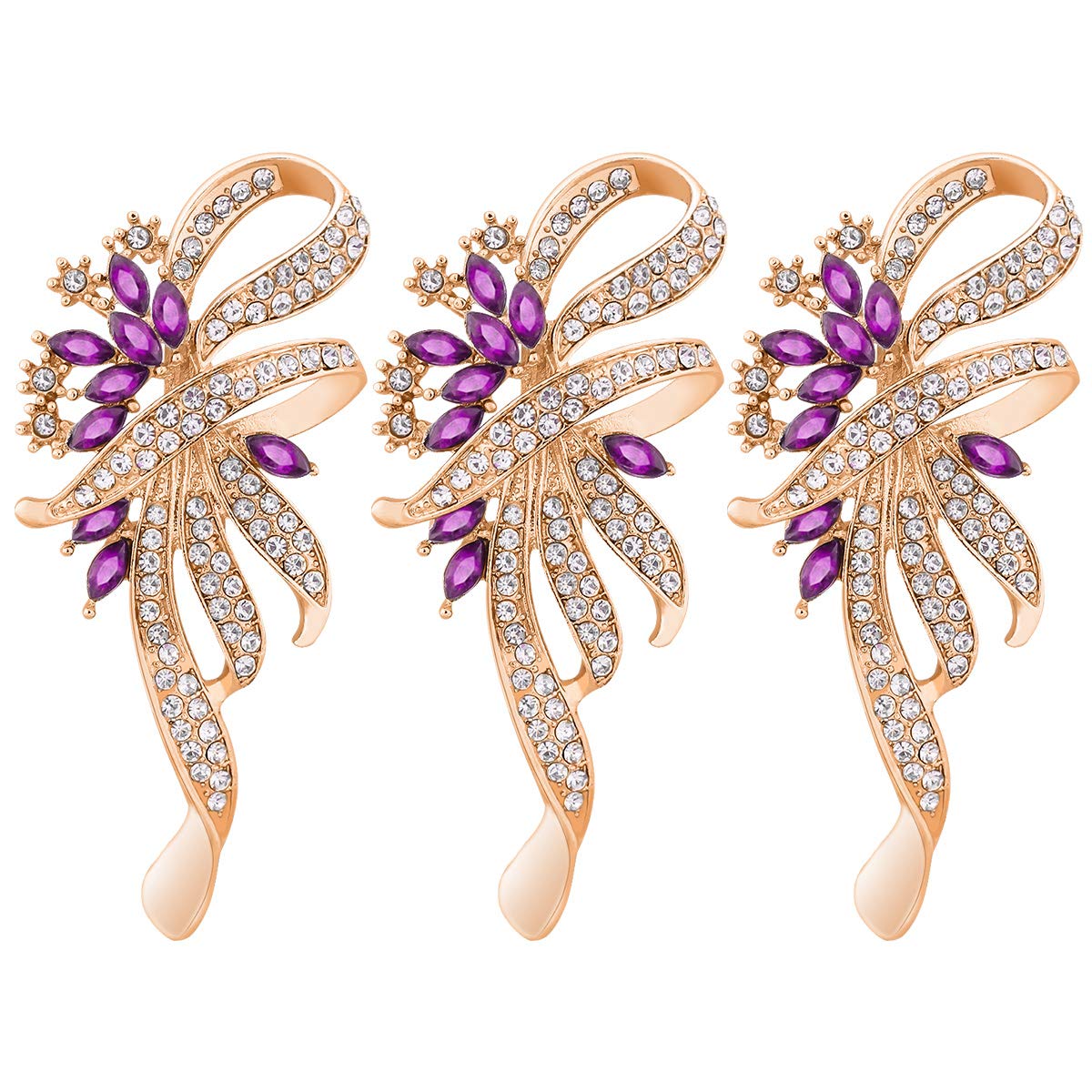 Mecool Crystal Fancy Vintage Style Brooch Pins for Women, Girls, Ladies, Purple Color-3 Pcs Set