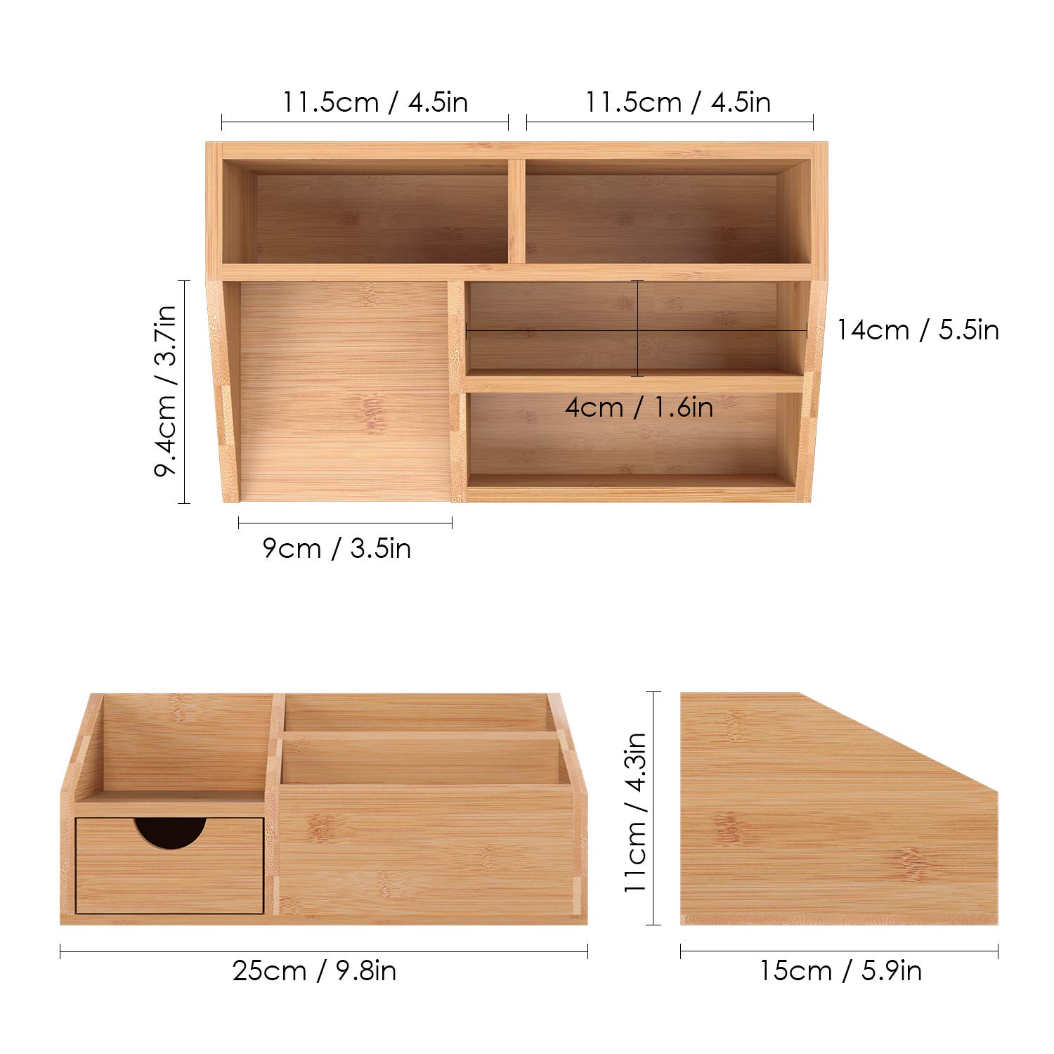 Homfa Bambus Schreibtisch Organizer 21,5x18,5x11,5cm Stiftehalter