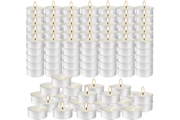 pliadvbu Unscented Tea Lights Candles,White, Smokeless, Dripless,200 in Bulk,4 Hour Long time Burning,for Weddings, Home, Poo