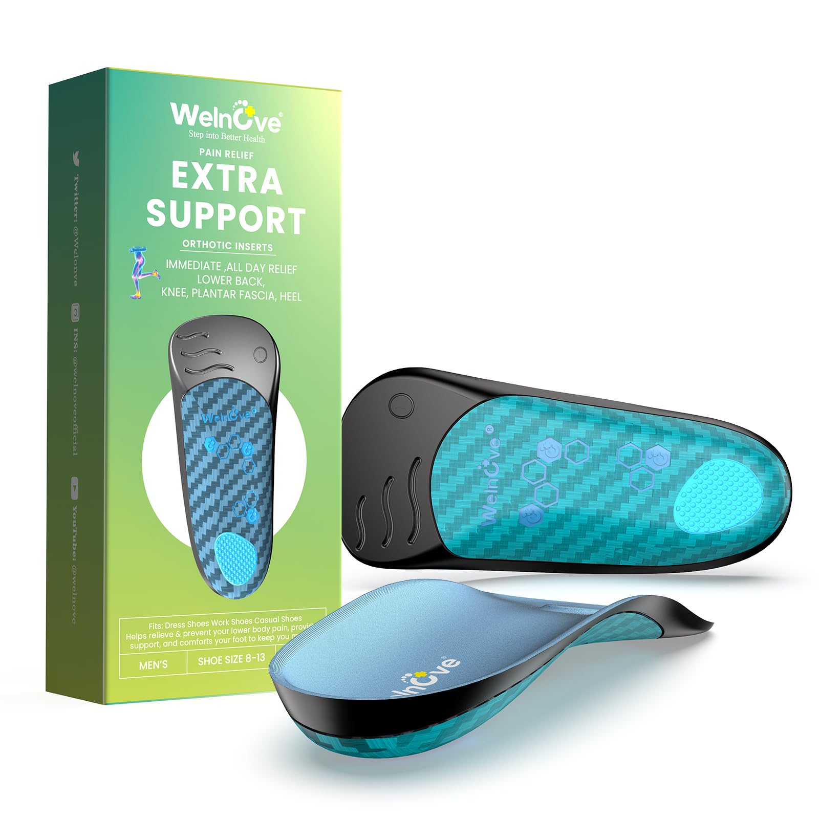 Photo 1 of Welnove Plantar Fasciitis Insoles for Men Arch Supports Orthotics Inserts Relieve Flat Feet, High Arch, Foot Pain,Shoe Inserts for Flat Feet Plantar Fasciitis Relief Men's 8-13