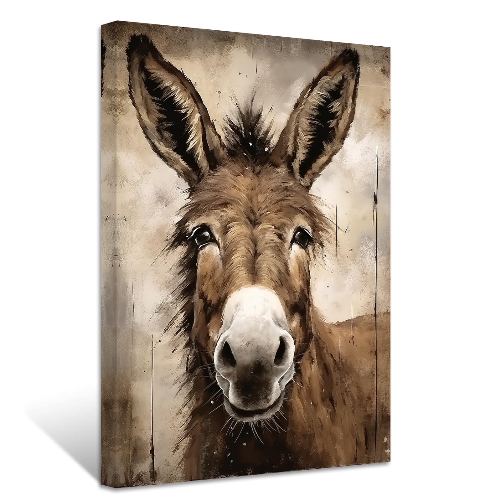 ZXHYWYM Donkey Canvas Wall Art Funny Donkey Picture Prints Rustic Animals Portrait Poster Farmhouse Bathroom Decor Framed (Picture-2, (12.00" x 18.00"))