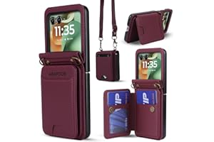 ASAPDOS for Motorola Razr 2025/2024 Wallet Case - 5 Card Slots RFID Blocking | Detachable Crossbody Strap & Wristlet | Snap Magnetic Cover | Shockproof PU Leather Wine Red