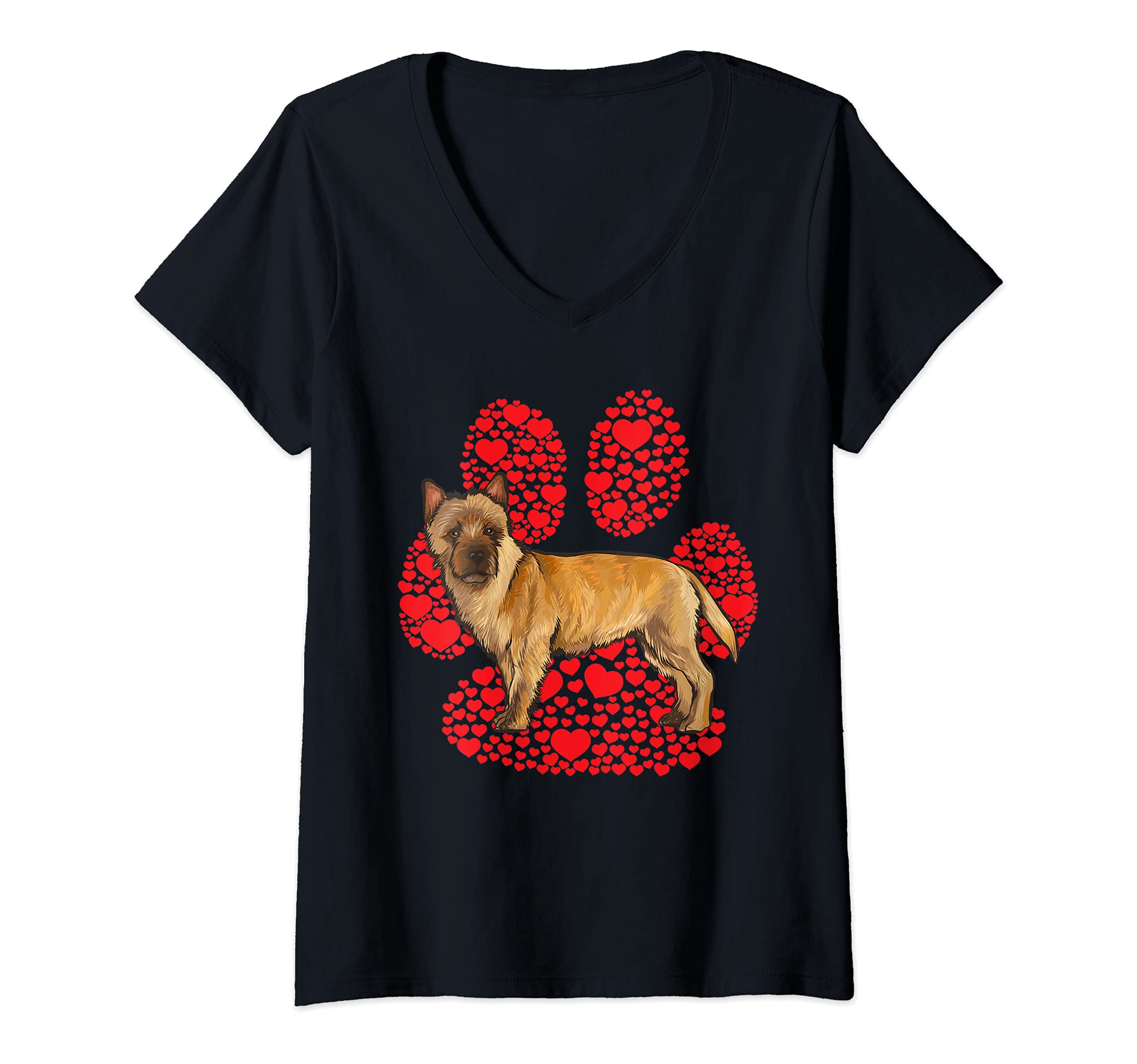 Womens Cairn Terrier Valentines Day Dog Love Paw V-Neck T-Shirt