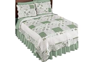 Collections Etc Hadley Floral Patchwork Reversible Lightweight Quilt, Sage, King