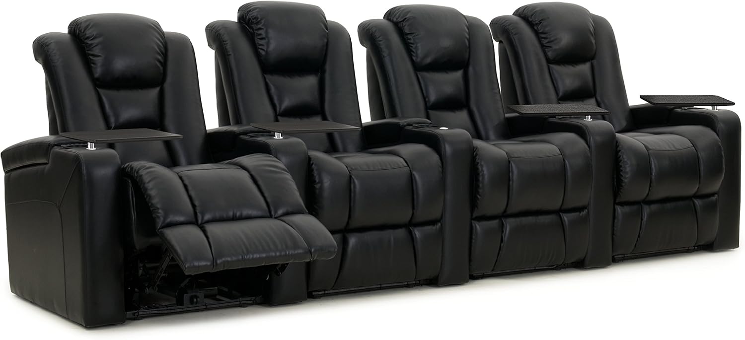 Octane Seating Mega XL950 Home Theater Seats - Black Bonded Leather - Power Recline - Row of 4: Furniture & Decor