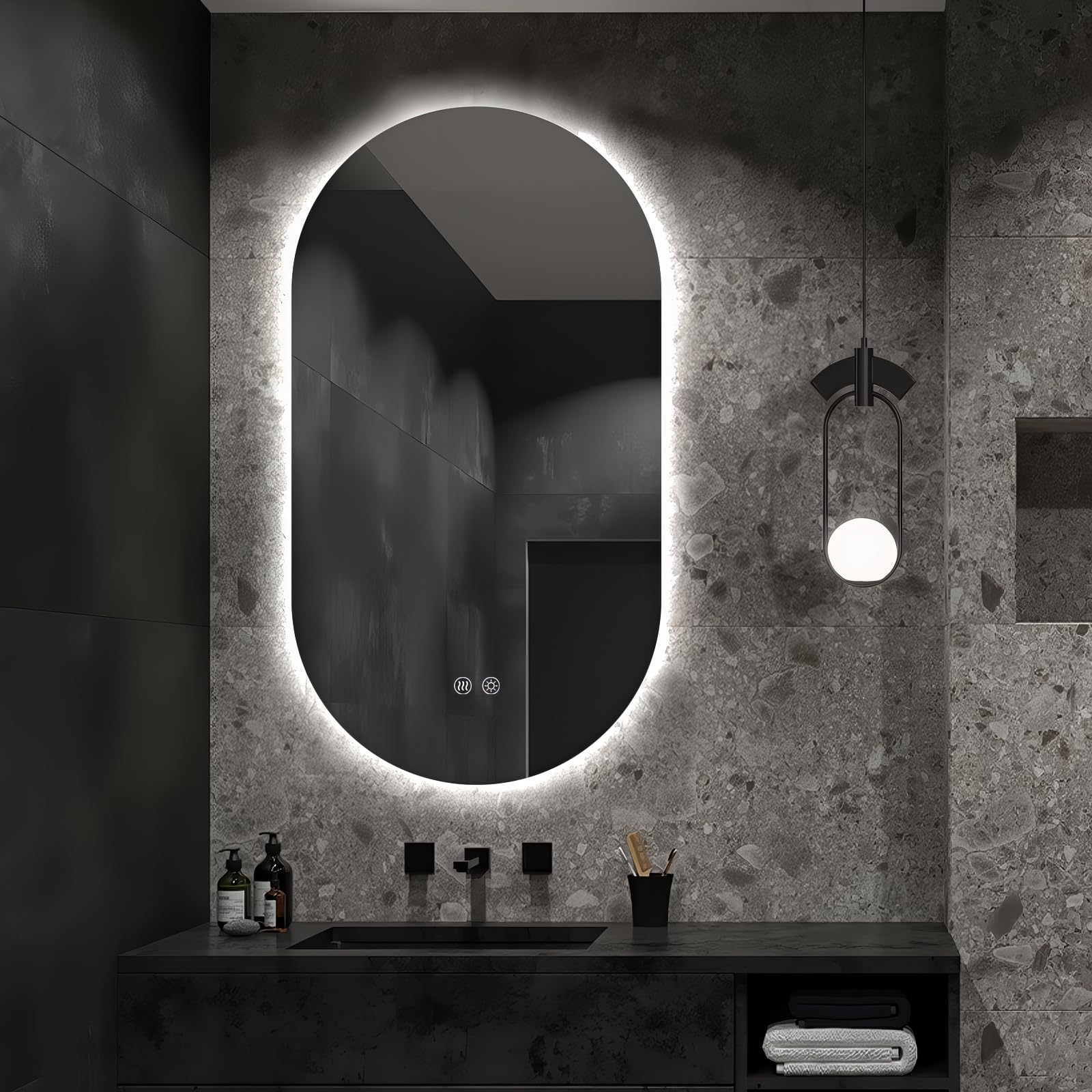 Photo 1 of Niccy Oval LED Bathroom Vanity Mirror, 55x28inch Frameless Backlit Mirror with Light, Smart Anti-Fog Waterproof Mirror with Memory Function Dimmable Lighted Mirror