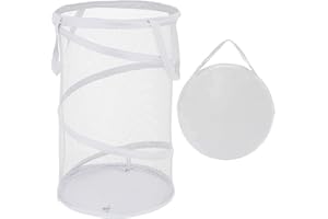 BATTOO Large Collapsible Laundry Basket Foldable Mesh Pop Up Hamper with Handles for Laundry Room, Bathroom, Kids Room, College Dorm, Travel, Storage Organizer White