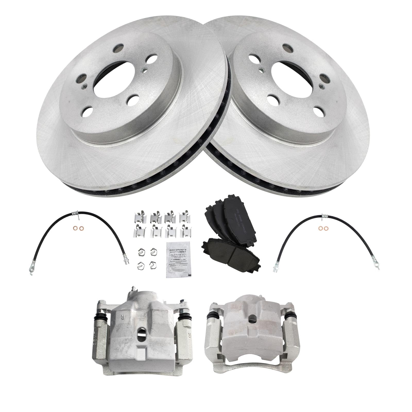 TRQ Front Brake Pad and Rotor Set Ceramic Calipers Compatible with 2016-2018 Toyota Prius 2018 Prius Prime Image