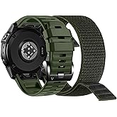 Quickfit Nylon Silicone 22mm Band for Garmin Fenix 5/Fenix 6/Fenix 7, Soft Silicone Hook Loop Watch Band for Fenix 8 47mm/epix Pro 47mm/Fenix 5 Plus/Fenix 6 Pro/Fenix 7 Pro/Instinct 2/Forerunner 935