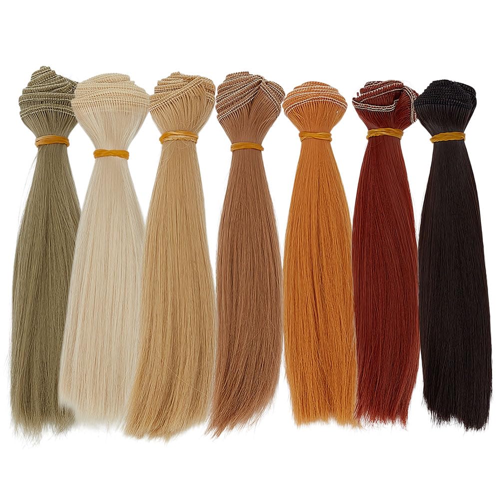 CRAFTYMELODY 7 Pcs Wig 7 Color 5.91 Inch Straight Wigs Long Hair Extension Gold Brown Black Yellow for Crafts Making Kit Arts Supplies DIY Handmade Crafts