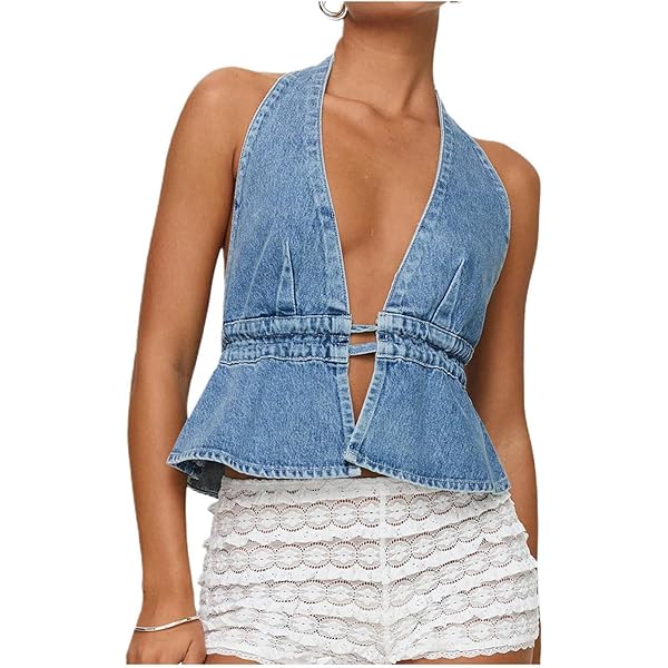 Amazon.com: Giraropa Women Cropped Denim Vest Top Y2k V Neck