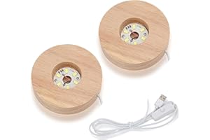 vskikris 2-Pack Wooden LED Display Base - Lighted Stand for Crystal Art (2.5in Diameter) - Home/Office/Gift Decor-White Light