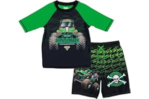 Monster Jam Megalodon El Toro Loco Grave Digger Rash Guard and Swim Trunks Outfit Set Toddler to Little Kid