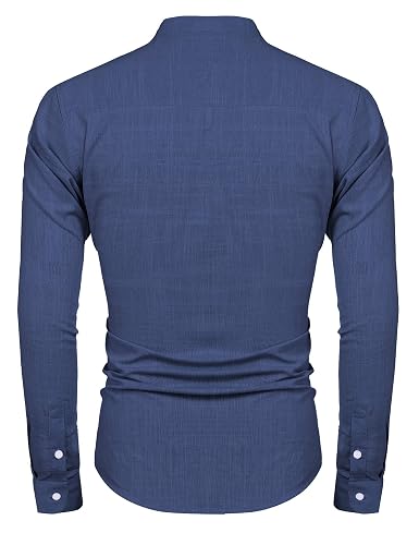 URRU Men's Linen Henley Shirt - Short Sleeve Casual Summer Top In Green
