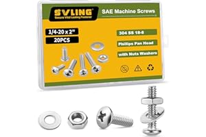 SVLING 1/4-20 x 2 Pan Head Machine Screws Nut Bolt Washer Assortment Kit,(20 Sets) 304 Stainless Steel 18-8 Phillips Drive Full Thread Assorted