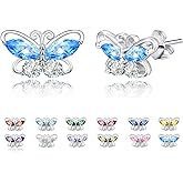 Dreamboat Butterfly Birthstone Small Stud Earrings 925 Sterling Silver Cubic Zirconia Butterfly Jewelry Valentine's Day Anniversary Birthday Gifts for Women