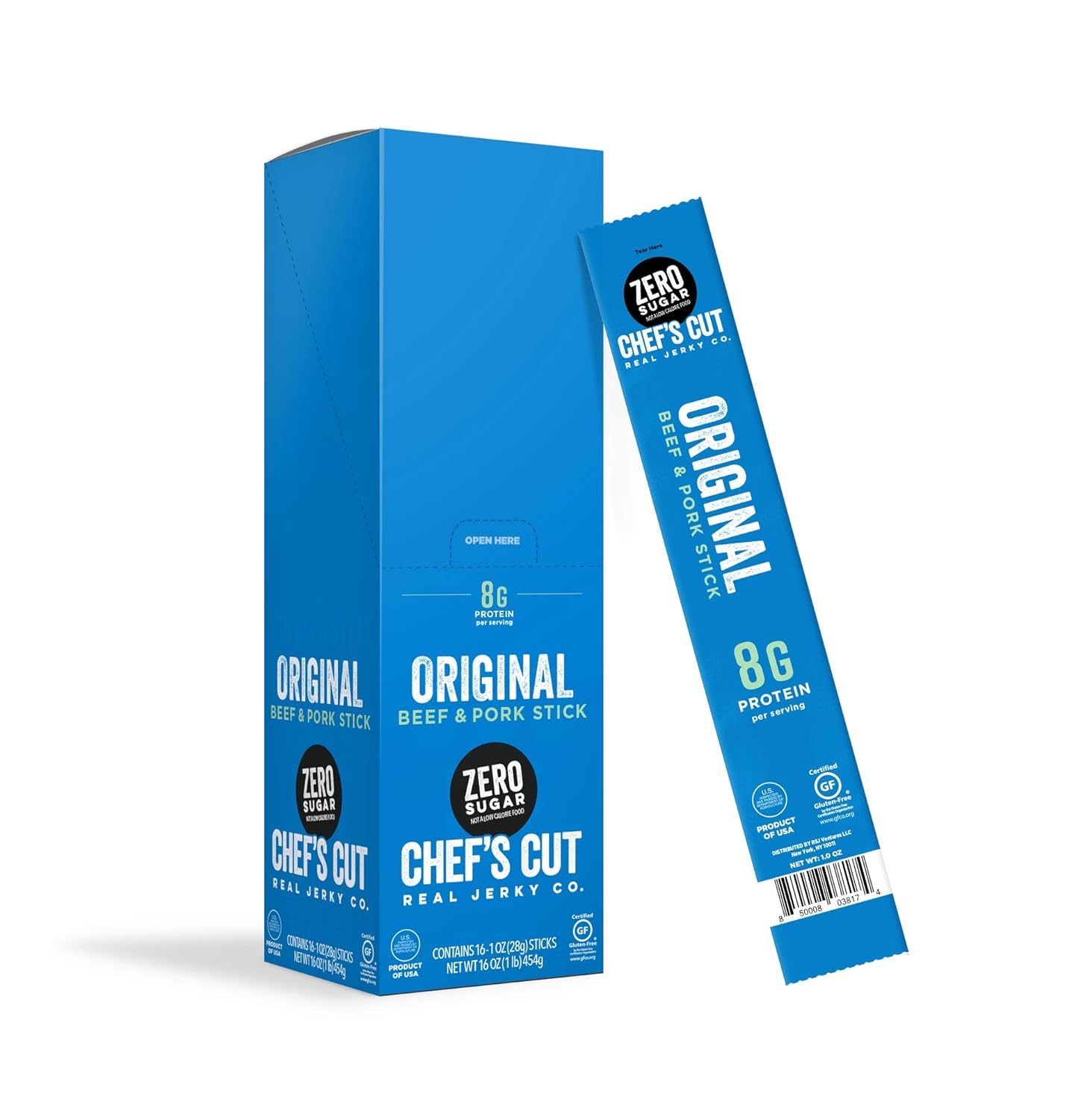 Chef's Cut Real Zero Sugar Pork and Beef Jerky Sticks, 1 Ounce (16 Count)