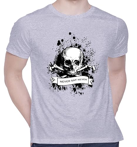 CreativiT Graphic Printed T-Shirt for Unisex Never say Never Skull t-Shirt Tshirt | Casual Half 