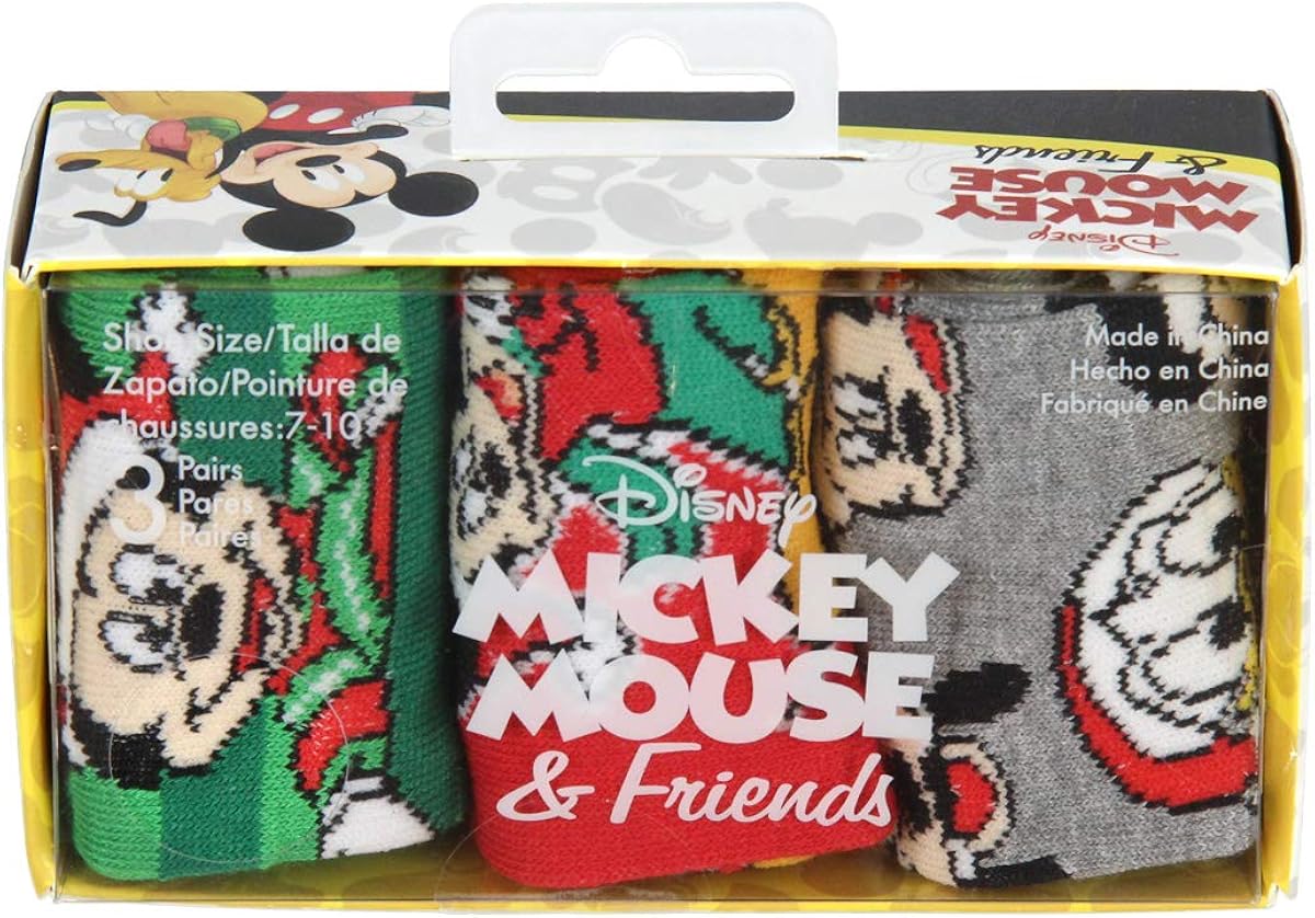 Disney Mickey Mouse and Friends Kids Christmas Fun! 3 Pair Crew Socks Gift Set: Clothing