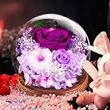 Touloube Preserved Rose in Glass Dome Purple Forever Flower Gift view 2