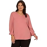 Adrianna Papell Womens 3/4 Smocked Sleeve Solid Top