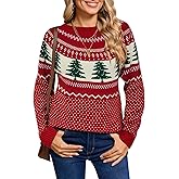 Drvitor Women's Vintage Fair Isle Pullover Sweater Casual Fit Dressy Crewneck Long Sleeve Lightweight Knit Tops