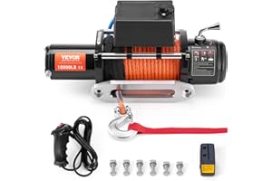 VEVOR Electric Winch, 10,000 lb, 12V DC Truck Winch with Φ7/20 in x 65 ft Synthetic Rope Aluminum Fairlead Wireless & Wired R