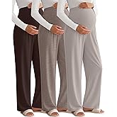 Sweetyweee 3 Pack Women's Maternity Pants Loose Wide Leg Pregnancy Sweatpants Over The Belly Lounge Pants Pajama with Pockets