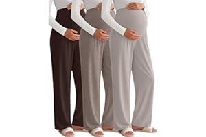 Sweetyweee 3 Pack Women's Maternity Pants Over The Belly Pregnancy Pants Stretchy Loose Wide Leg Lounge Pajama with Pockets