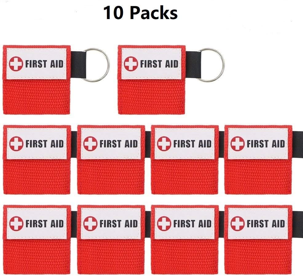 Jungle Care CPR Mask, One-Way Valve Emergency Face Shields Rescue Baby and Adult CPR Pocket Mask Key Chain for First Aid (10 Packs,Red)