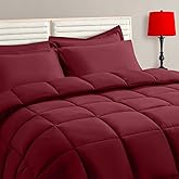 TAIMIT Burgandy King Size Comforter Set - 7 Pieces, Bed in a Bag Bedding Sets with All Season Soft Quilted Warm Fluffy Reversible Comforter,Flat Sheet,Fitted Sheet,2 Pillow Shams,2 Pillowcases