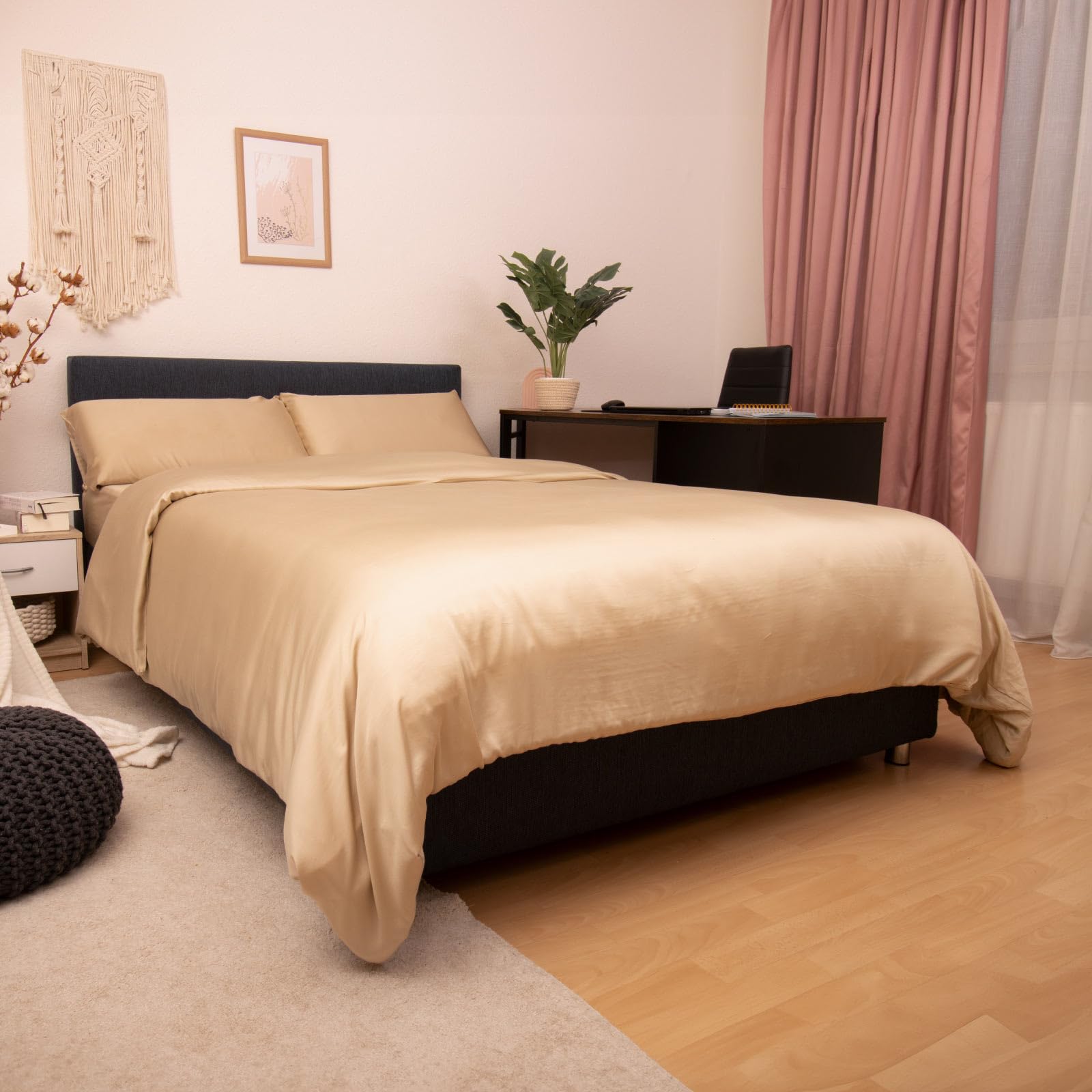 Laurel & Mason 100% Bamboo Luxury 4 Piece Duvet Set - Deluxe Bedding with 2 Pillowcases, Fitted Sheet and Duvet Cover (Champagne, UK Double) — image 1