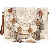 QTKJ Crossbody Bags for Women, Clutch Purses, Straw Beach Bag, Bohemian Handmade Woven Purse