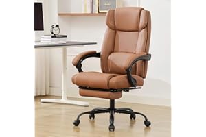 BOWTHY Executive Office Chair with Footrest,Thick Leather Office Chair with Lumbar Support,90-155°Adjustable Reclining Office Chair, Comfy Ergonomic Computer Desk Chair for Home Office Brown