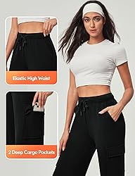 IUGA Fleece Cargo Sweatpants for Women Wide Leg
