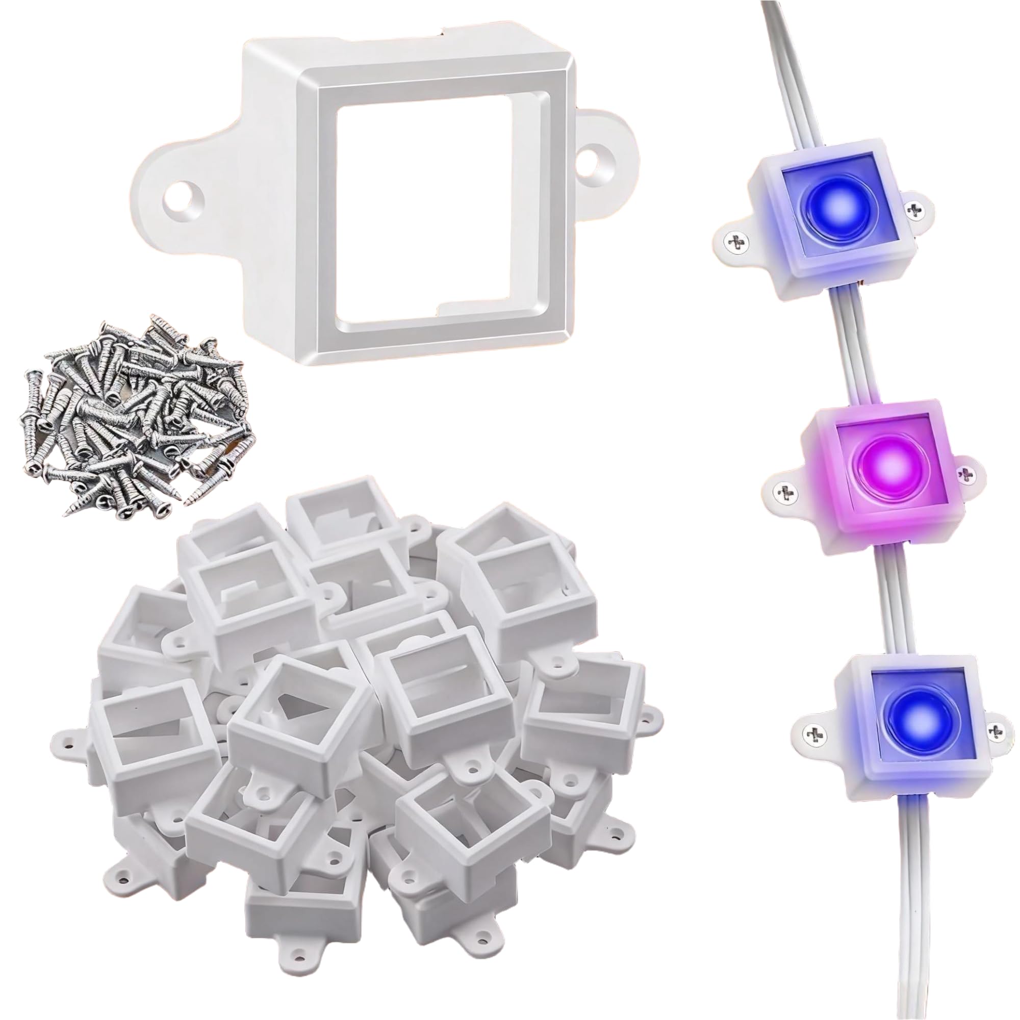 Photo 1 of  PCS Mount for Govee Outdoor LED Lights (Non-Pro Version H705), LED Light Mounting Bracket Clips with 100 Screws, Plastic Square Light Brackets for Permanent Outdoor Installation (White)