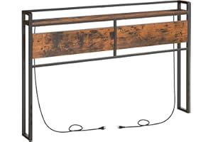 HOOBRO Headboard Queen Size, Headboard with 2 Outlets and 4 USB Ports, Adjustable Height, Storage Rack, Sturdy and Stable, Easy Assembly, Rustic Brown and Black